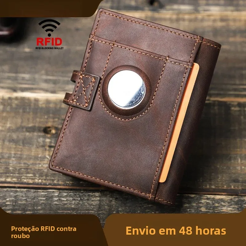 natural-top-layer-pure-full-cowhide-retro-mad-leather-rfid-men's-short-wallet-buckle-automatic-card-box-men's-bag