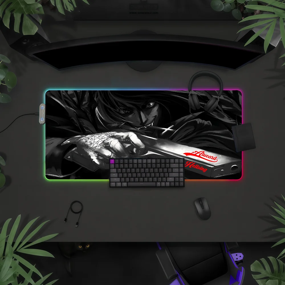 Anime H-Hellsing Cool Mouse Pad RGB LED Light Colorful Game Keyboard Non-slip Cover Desk-mat Surface Waterproof