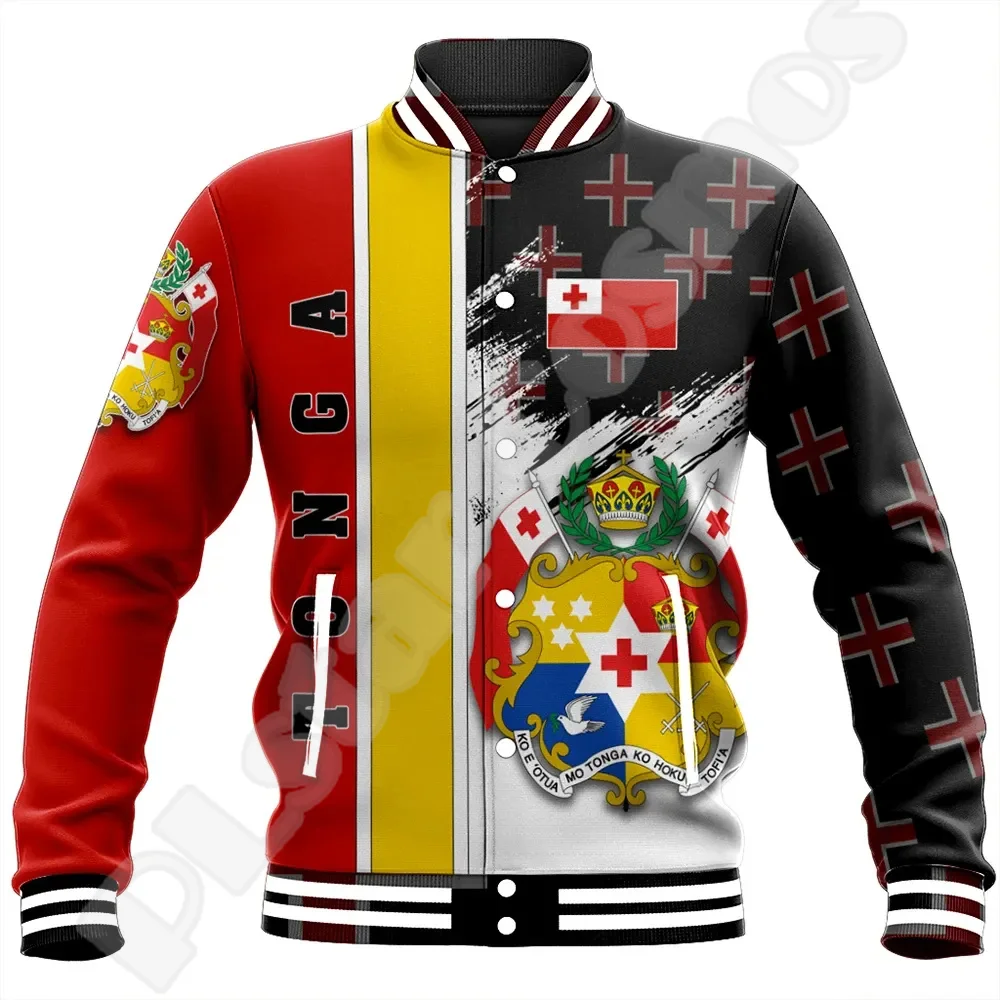 Polynesia Culture Island Country Tahiti Tonga Tribal Tattoo 3DPrint Harajuku Overcoat Streetwear Winter Button Baseball Jacket A