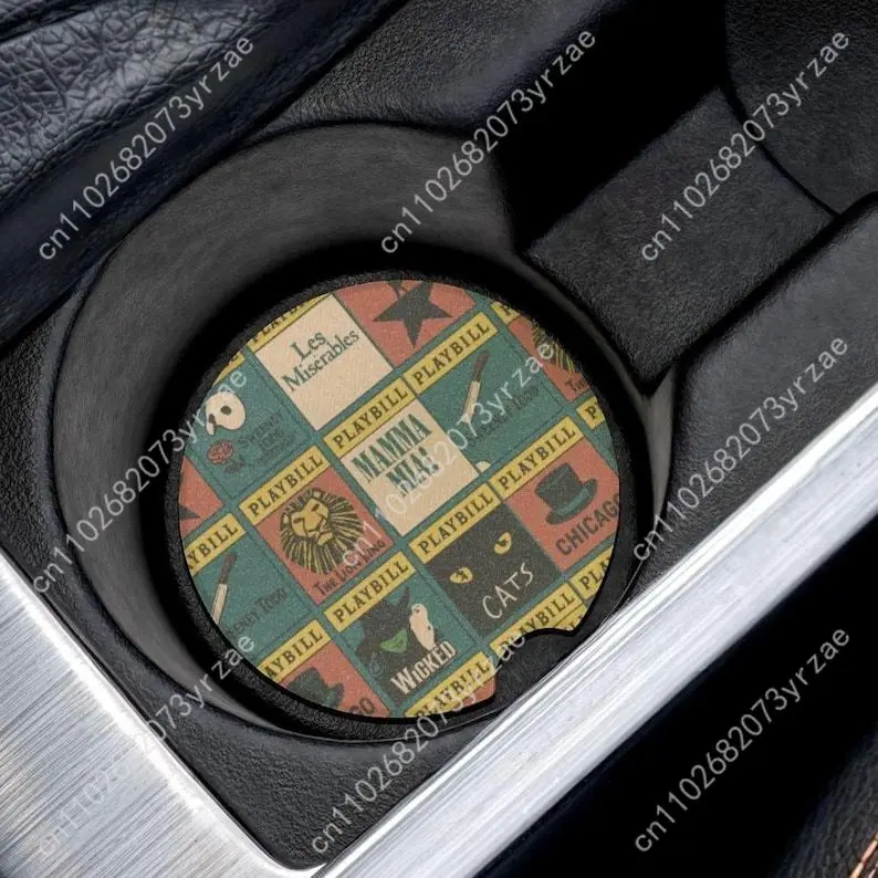 

Musical Theatre PlayBill Car Coasters 2pcs Absorbent Anti Slip Coasters Scalding Waterproof Easy Clean Car Interior Accessories