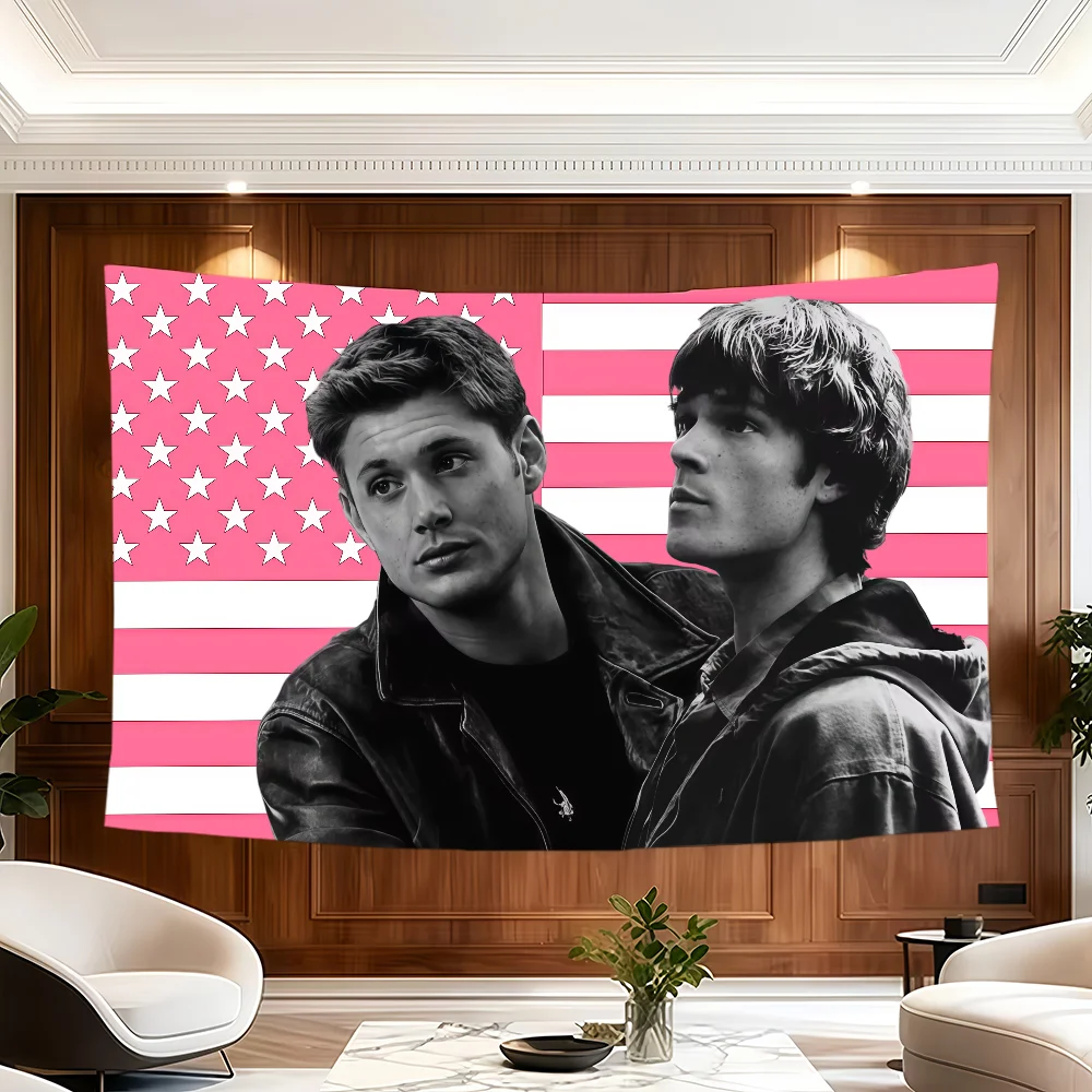 TV Dean Winchester and Sam Winchester flag Room Decoration Wall Tapestry Hanging Aesthetic Bedrooms Advertising Banner