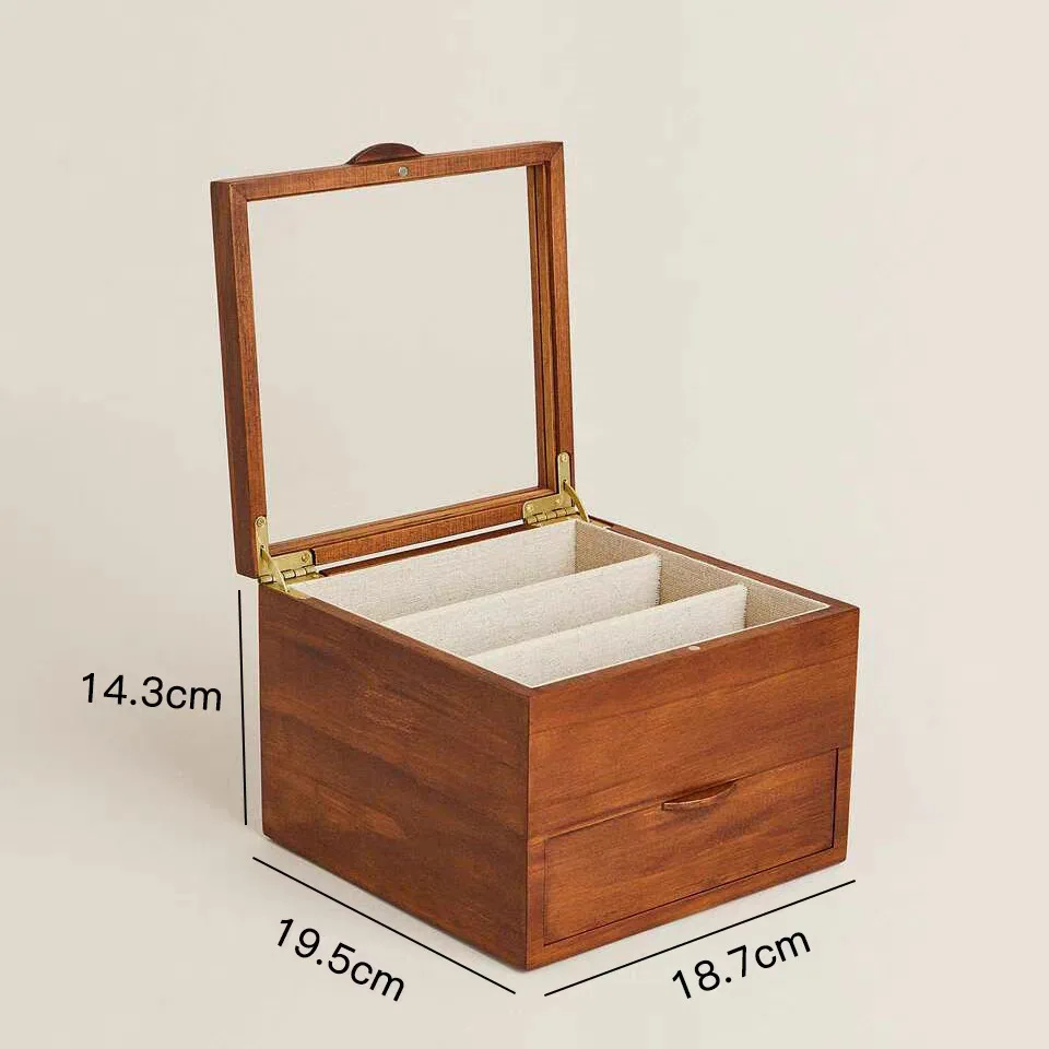 

Mutihome European Baroque Cherry Wood Vintage Jewelry Box Glasses Storage Box Handmade Storage Wooden Box