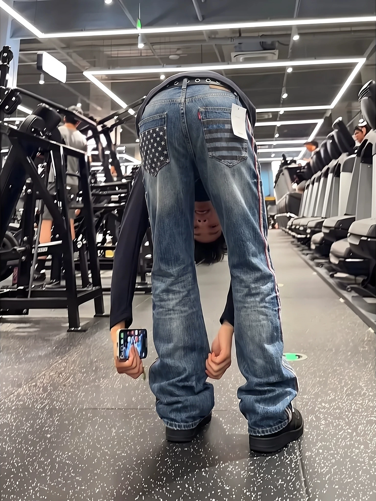American High Street Slim Fit Lightning Pattern Men's Jeans Straight Leg Micro Flare Pants CleanFit Knife  Jeans