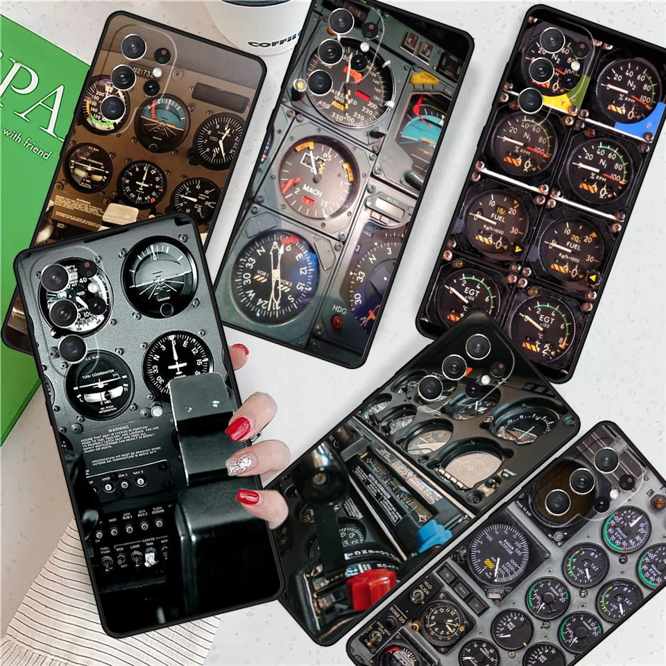 Aeroplane Helicopter cockpit Instrument For Samsung Galaxy S24 Ultra S21 S22 S8 S9 S10E Note 10 20 Plus FE S23 Phone case Cover