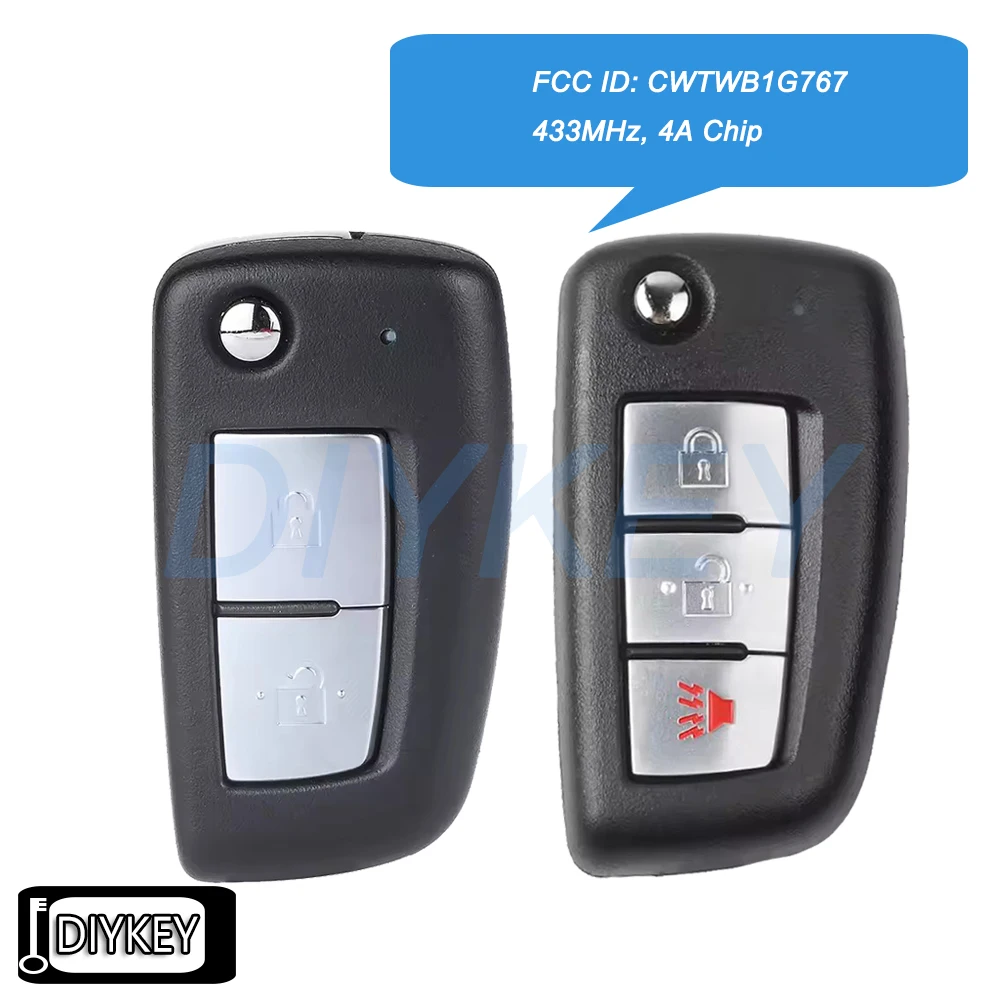 2 / 3 Btns الوجه مفتاح بعيد فوب FSK 433MHz PCF7961M 4A رقاقة لنيسان روج X-Trail قاشقاي بولسار جوك 2014 2015 2016 2017 2018