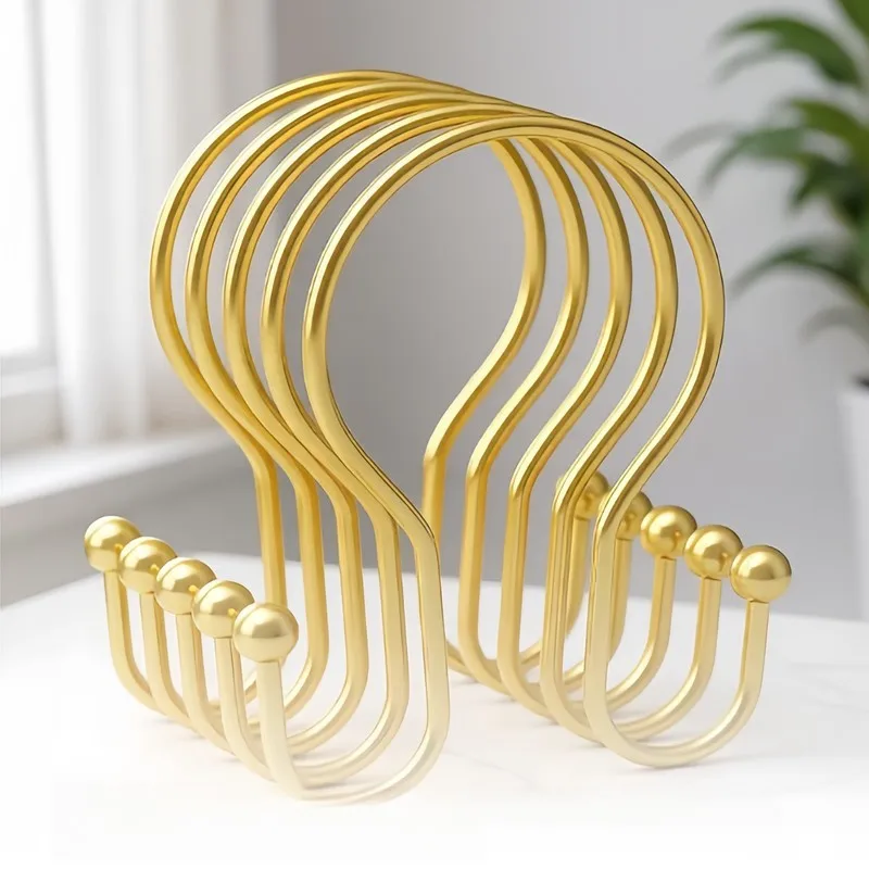 Gold Double Ear Shower Curtain Rings 31 pcs, Smooth Sliding Iron, Easy to Install on Bathroom Shower Rods view 5