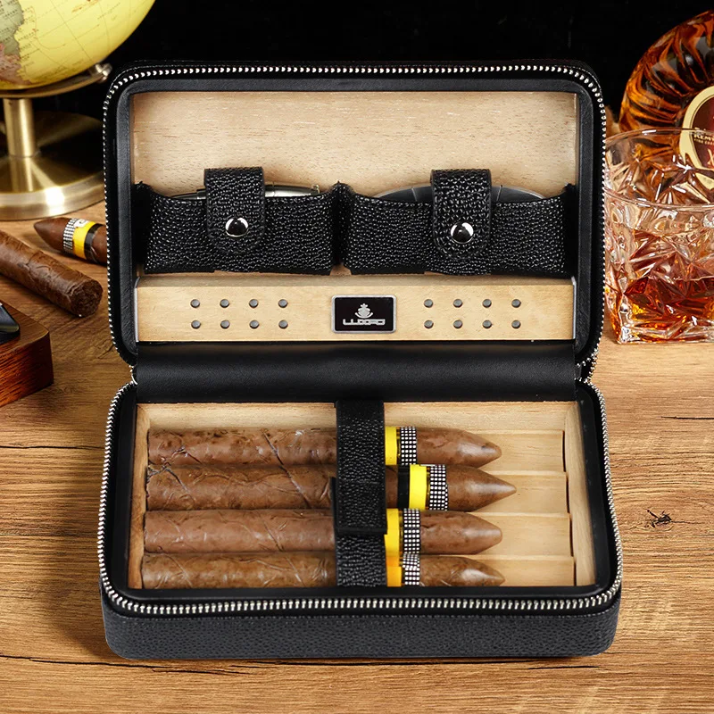 

Premium Cigar Accessory Bundle - Portable Cedar Humidor, Leather Case & Tools Included