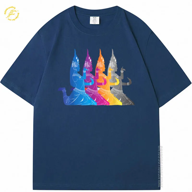

Southeast Asian Colorful Traditional Dance Thailand Cambodia Oversized T-Shirt Ropa Hombre Crew Neck TShirt Pure Cotton T Shirt
