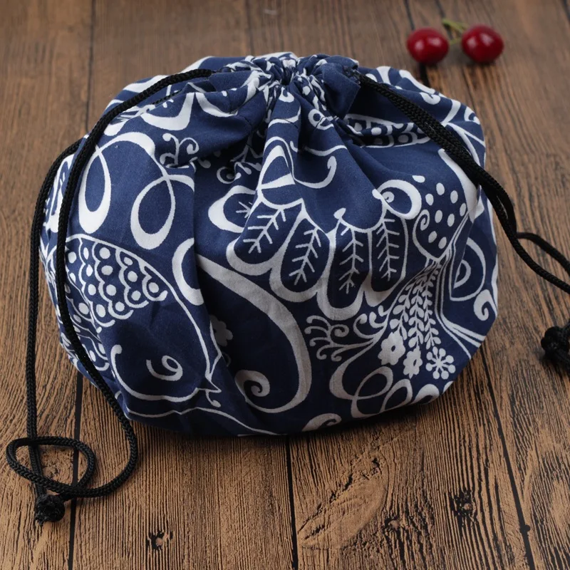 Lunch Box Bag Drawstring Lunch Bag Bento Tote Pouch Portable Children Storage Box Travel Tableware Storage Bag