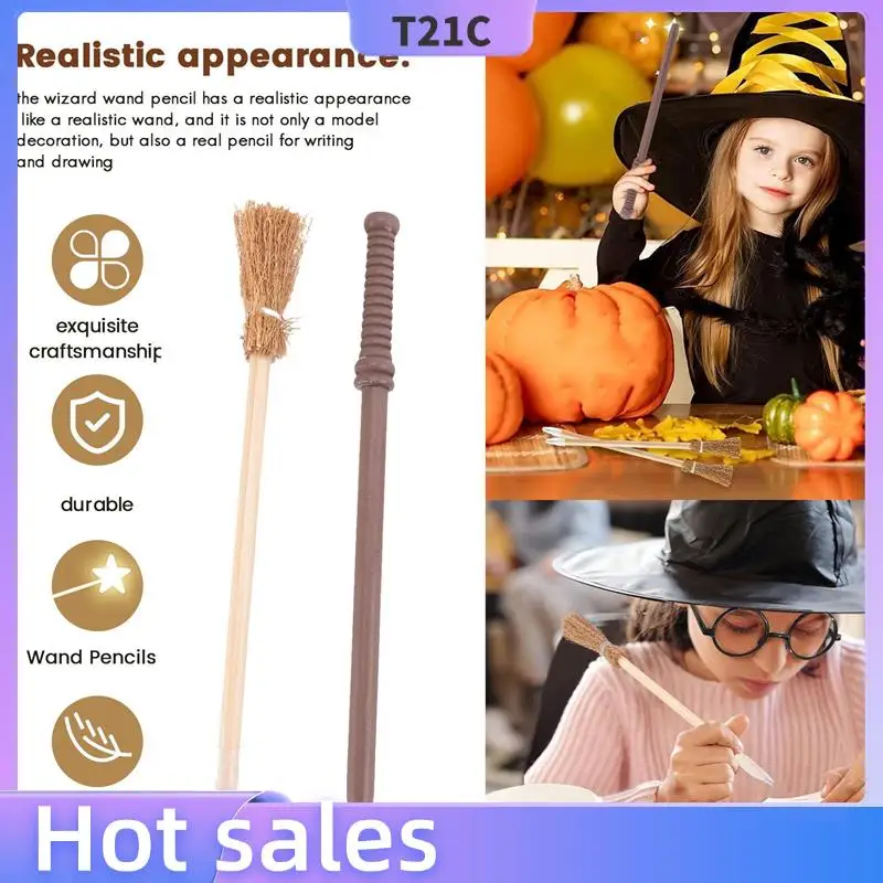 

T21C 90 Pack Witch Broom Pencils And Wands Round Frame Pencils And Glasses No Lens, Witch Wand Theme Party Supplies
