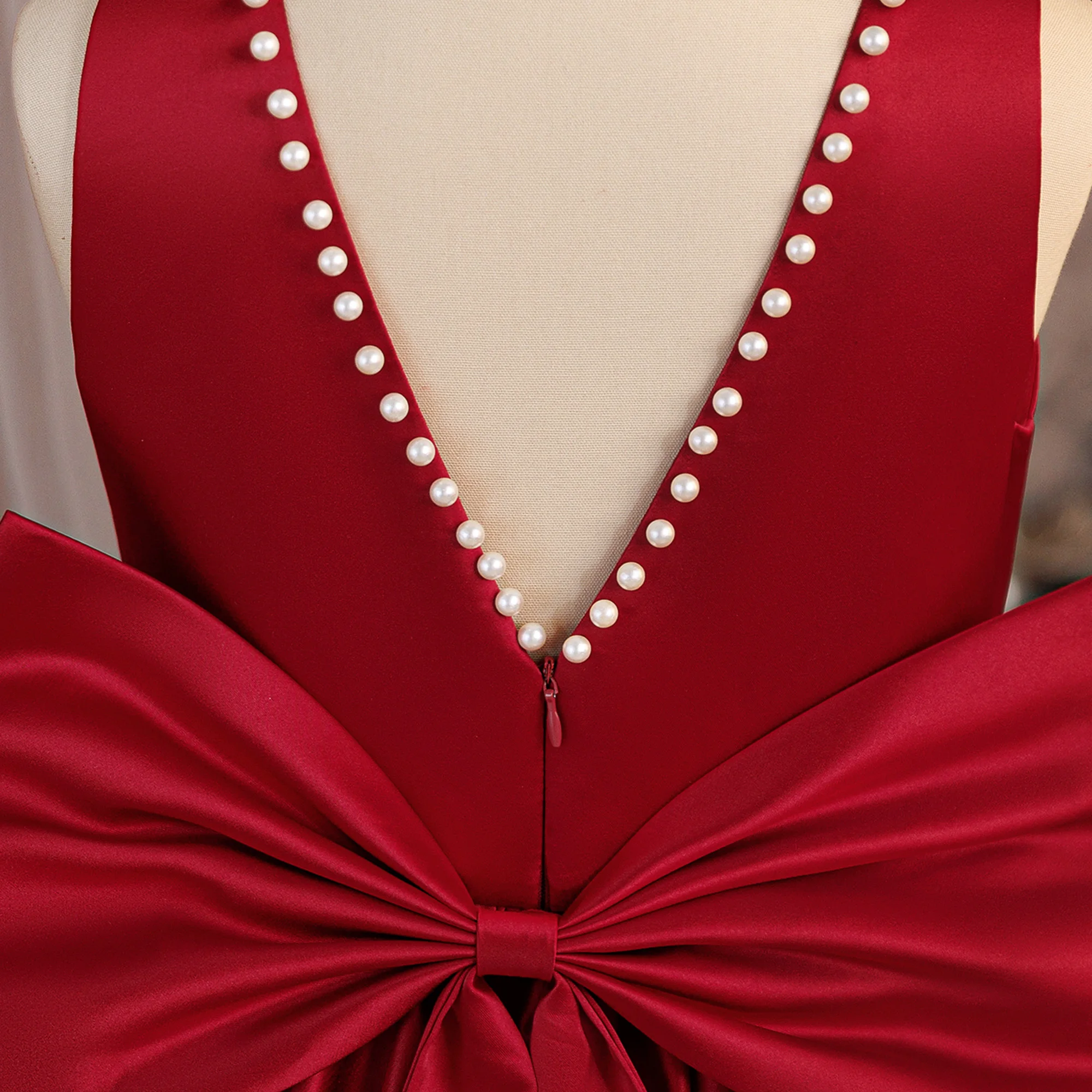 Satin Brautjungfernkleid für Partys, Weihnachtskostüm, Schleife, Taufe, Hochzeit, Prinzessinnen-Ballkleid, Mädchen-Gala- und Neujahrs-Abendkleid – Detail 17