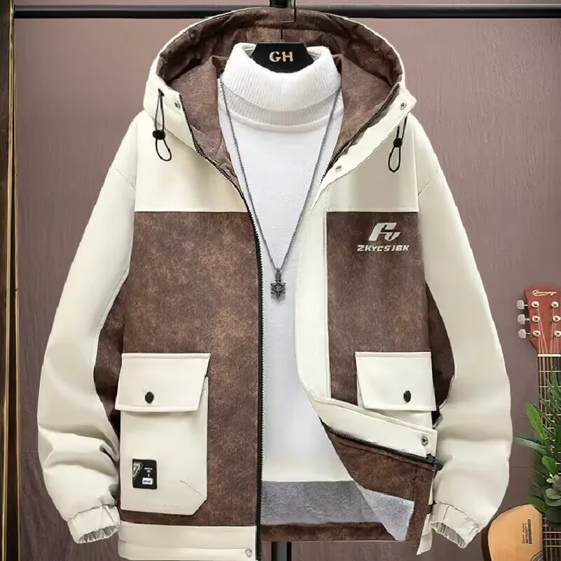 

Mens Casual Jacket Hong Kong Style Fleece Lined Thickened Coat Loose Fit Youth Streetwear Versatile And Fashionable Jacket
