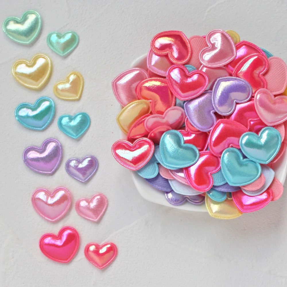 100pcs 14x18/18X22mm Padded Heart Applique Party Supply Birthday DIY Craft Handmade Tailoring Accessories Baby Hair Clips