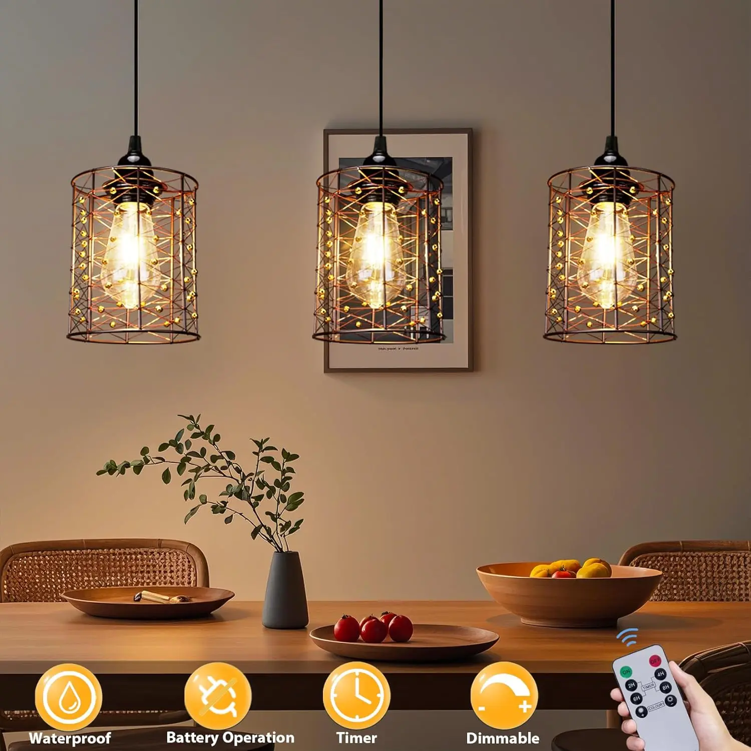 Lámpara de araña para exteriores con pilas, lámpara colgante impermeable para cenador, pérgola, porche, patio - 4 pilas AA