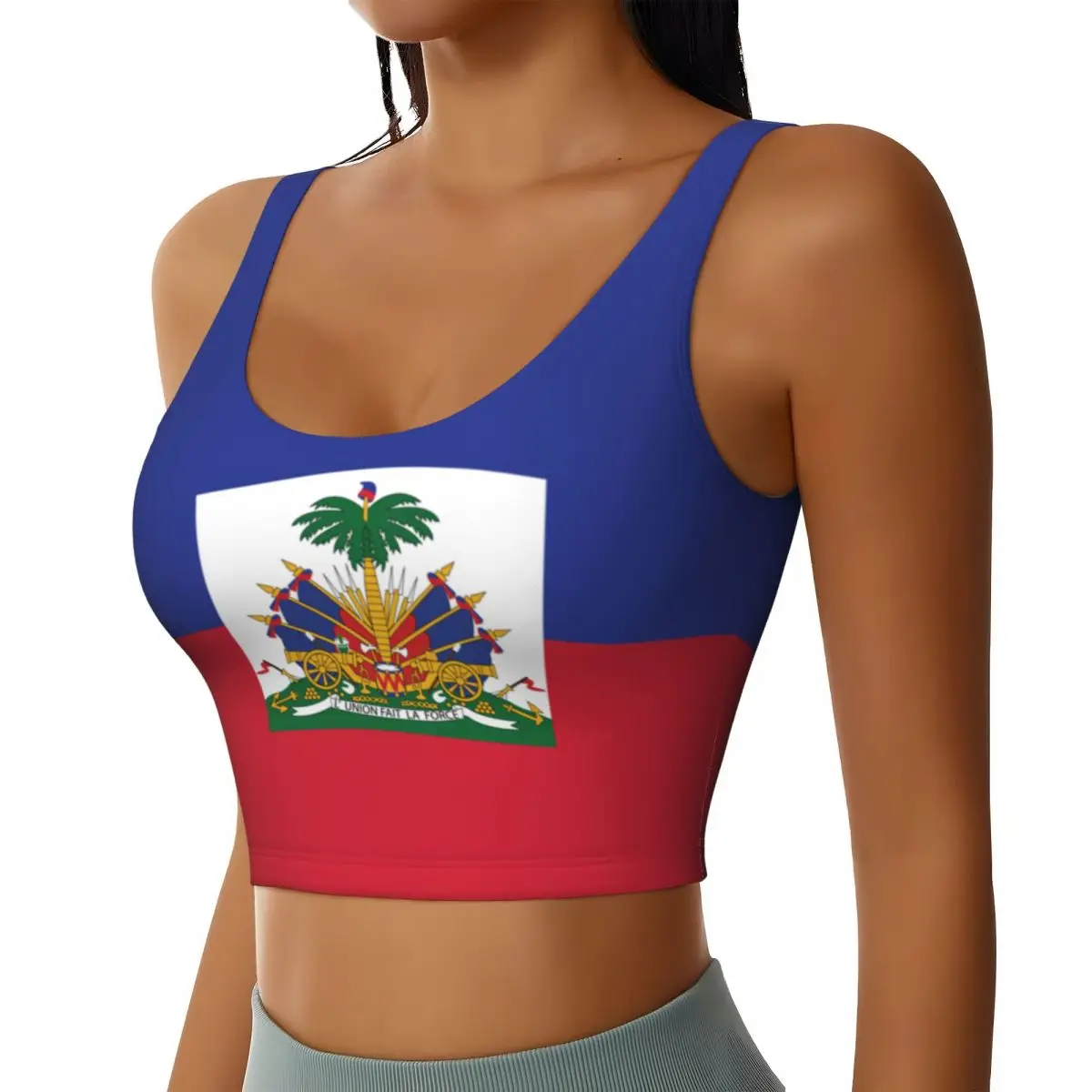 Yoga Vest Women Gym Sports Crop Tops Haiti Flag Streetwear Workout Breathable Tank Top Female