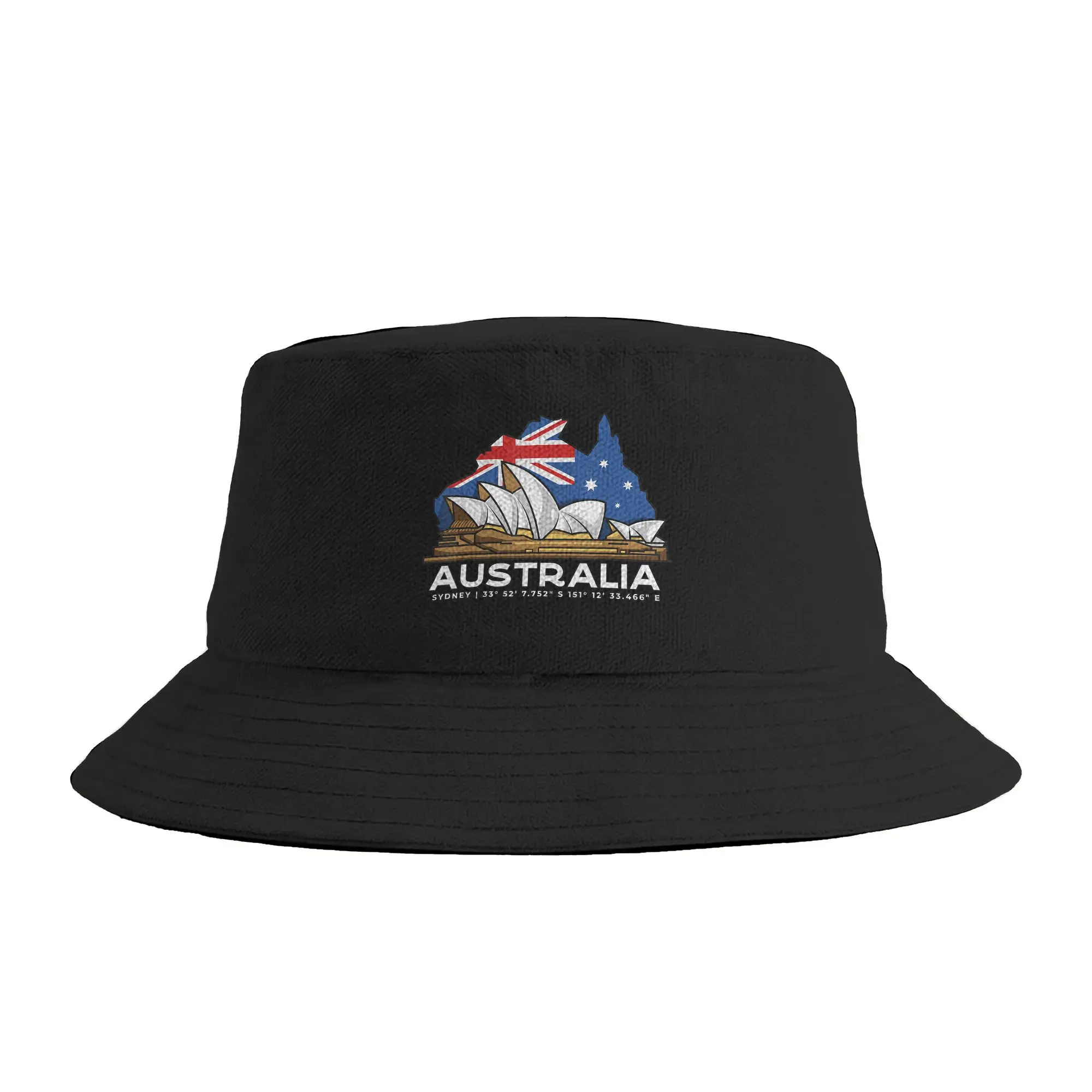Australia Sydney  Coordinates Opera House Bucket Hat  Hip Hop Fisherman Caps Portable Beach Travel Sun Hats For Unisex DIY Cap