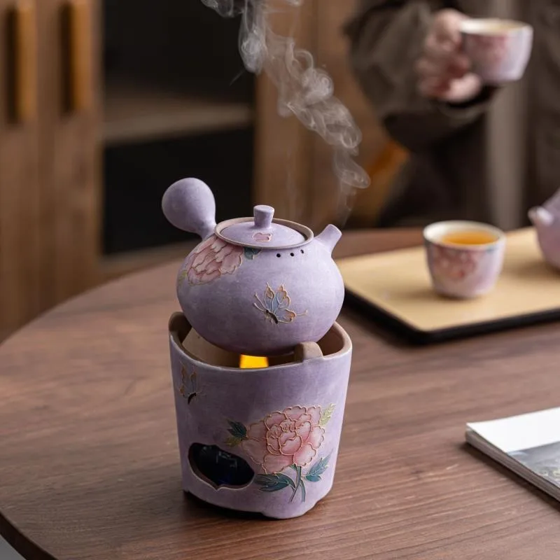 Pink lead peony stove brewing lady exquisite explosion-proof side handle pot stove new heating set new
