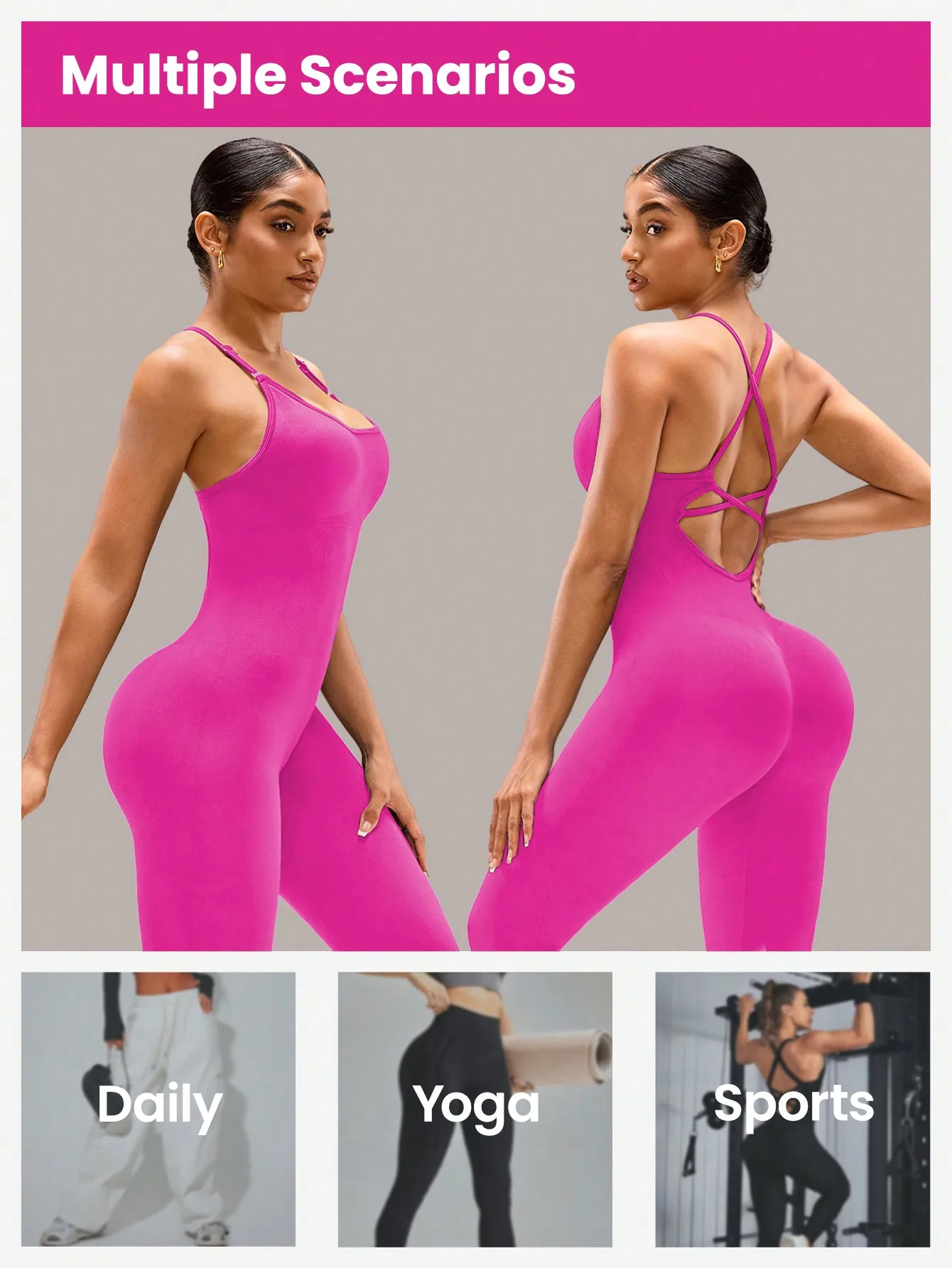 Women's Solid Color Yoga One-piece Suit,Fashionable and Comfortable.Round Neck with Adjustable Shoulder Straps. Women Sportswear