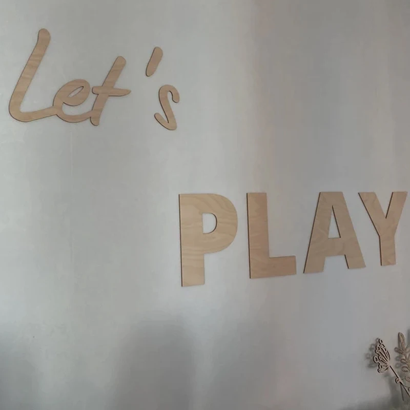 Custom Kids Room Wall Cutout LET\'S PLAY Playroom Wall Decor, Wooden PLAY Sign, Let\'s Play Sign