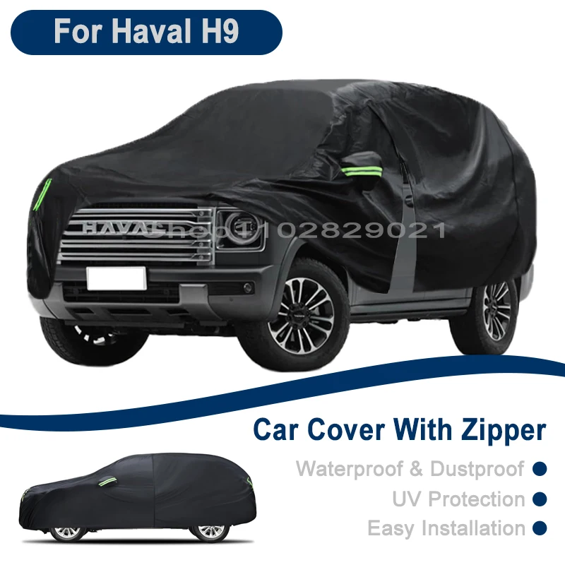 Outdoor Full Vehicle Cover For Haval H9 - Side Zipper Design, Waterproof Dustproof Sun Protection Car Cover