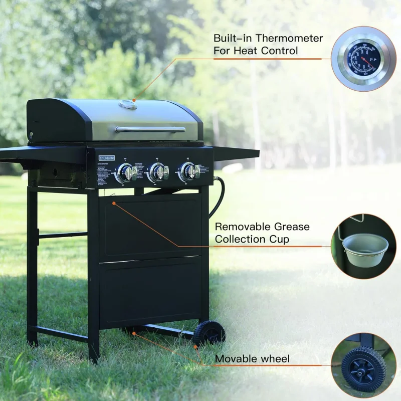 Barbecue Grill Grill Rack,Barbecue with Thermometer,Outdoor Fuel Gas Barbecue,Suitable for Small Parties,with Foldable Rack。