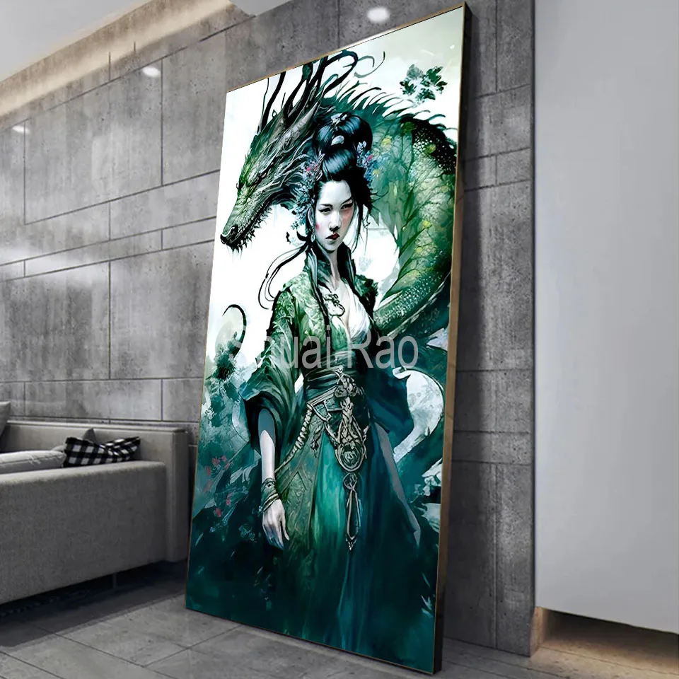 5D Diamond Painting Japanese Geisha Gothic Dragon And Woman Full Diamond Embroidery New Portraits Cross Stitch Kits Rhinestones