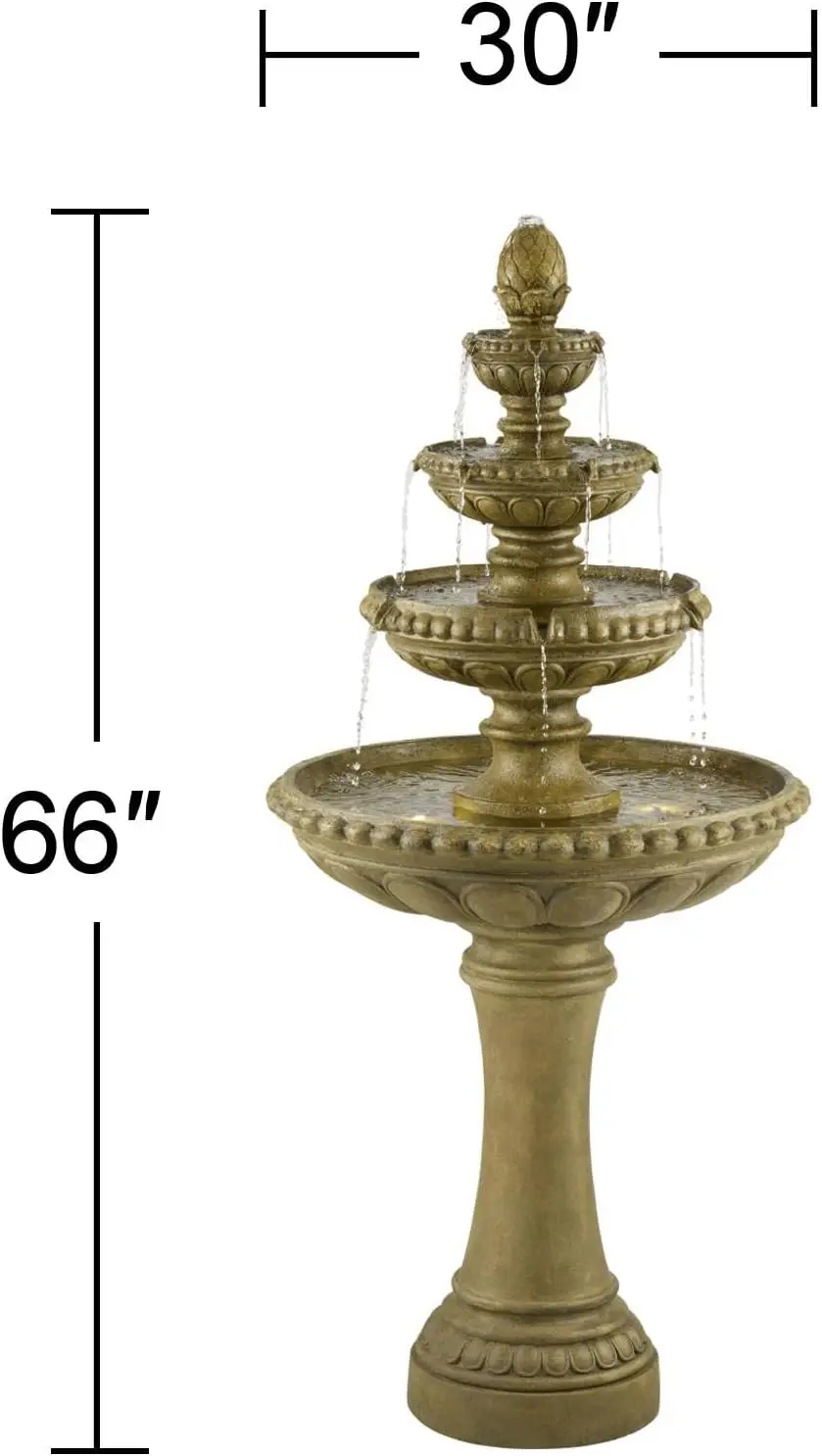 Sag Harbor Italian Outdoor Floor Water Fountain  with LED Light 4 Tiered Decor for Garden Patio Backyard Deck Home Lawn