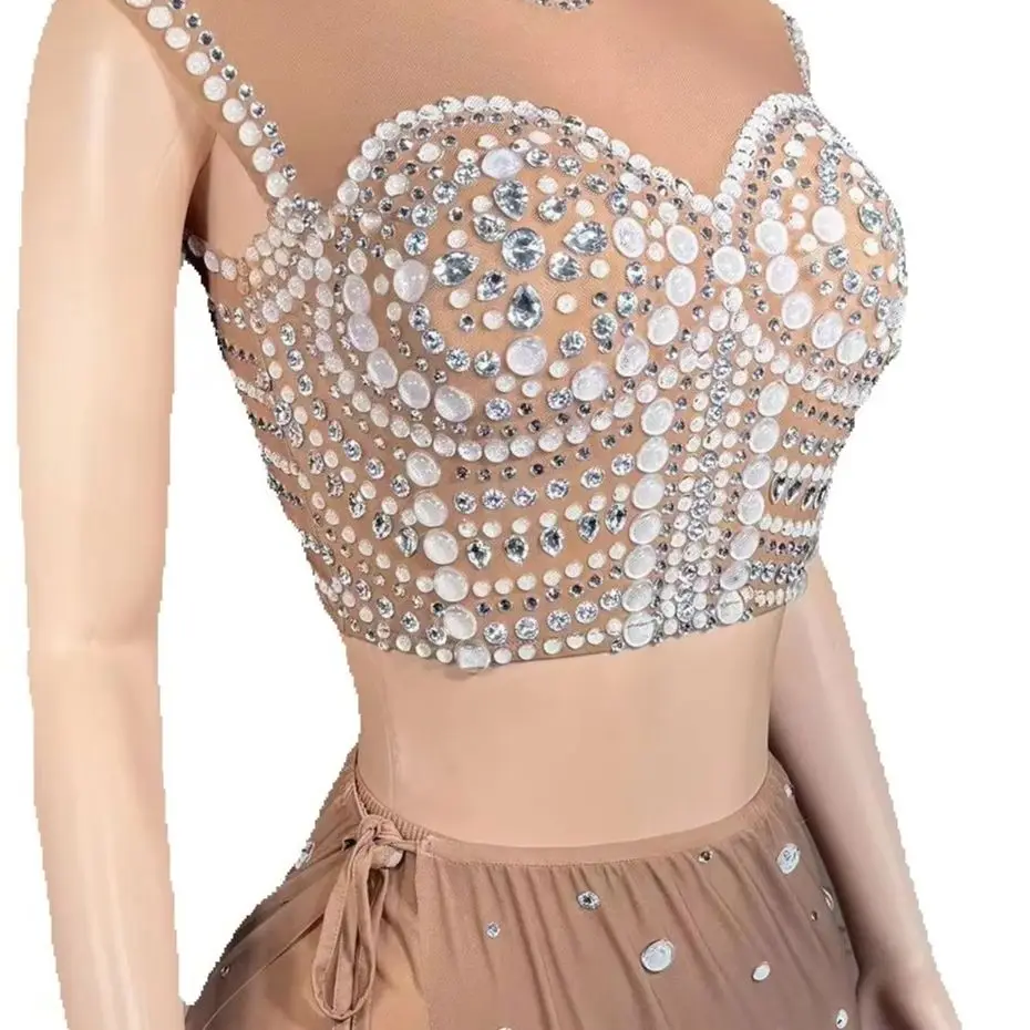 

ZD Sparkly Woman Diamond Evening Banquet Dress Plus Size stones Birthday Dress sexy Club Sleeveless Dress