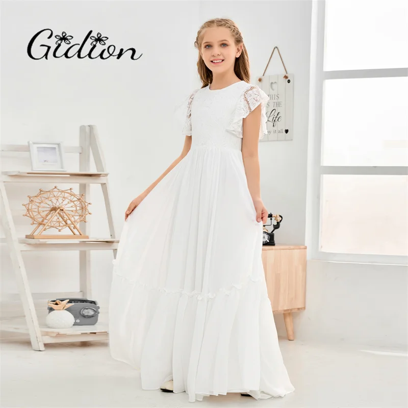 

Boho Chiffon Junior Bridesmaid Dress Wedding Ball-Gown Pageant Birthday Party Event Graduation Festivity Celebration For Kids