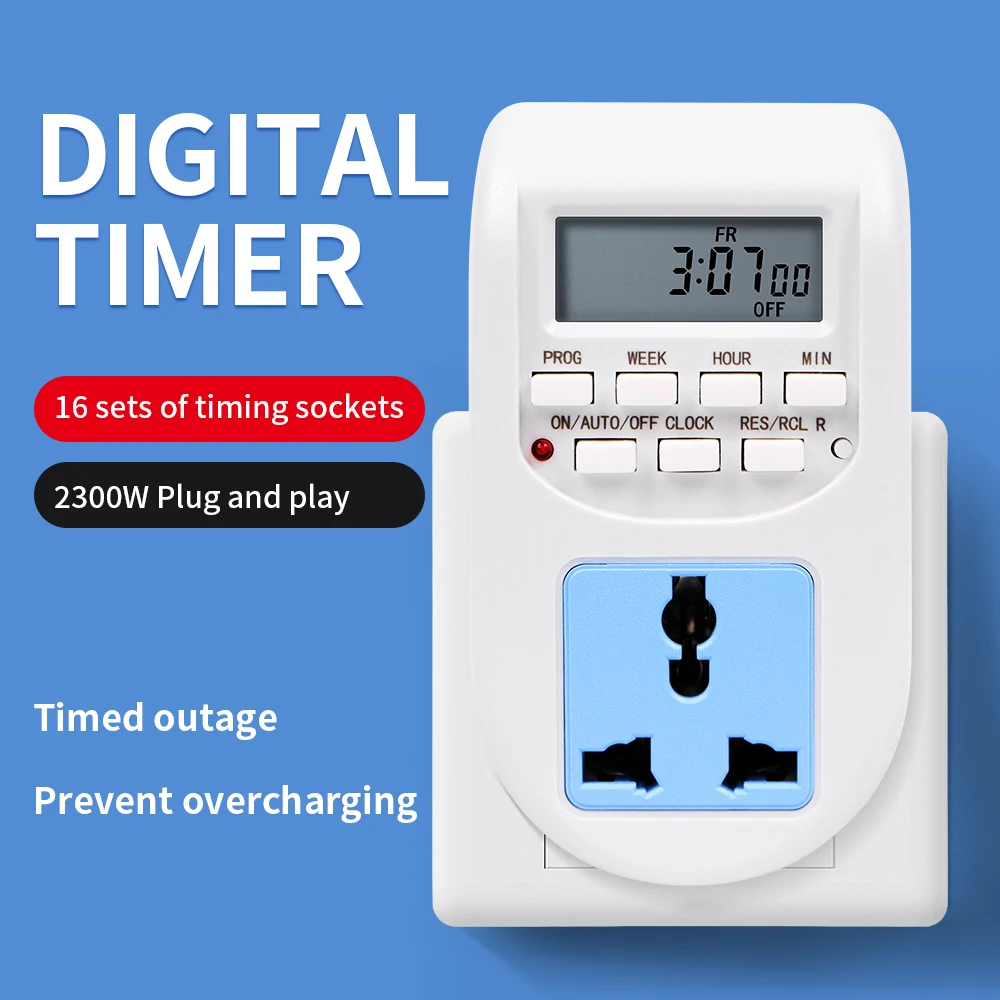 Digital Timer Switch 220V 7 Days Weekly Intelligent Electronic Programmable Timing Socket EU Plug Outlet Appliance Time Control