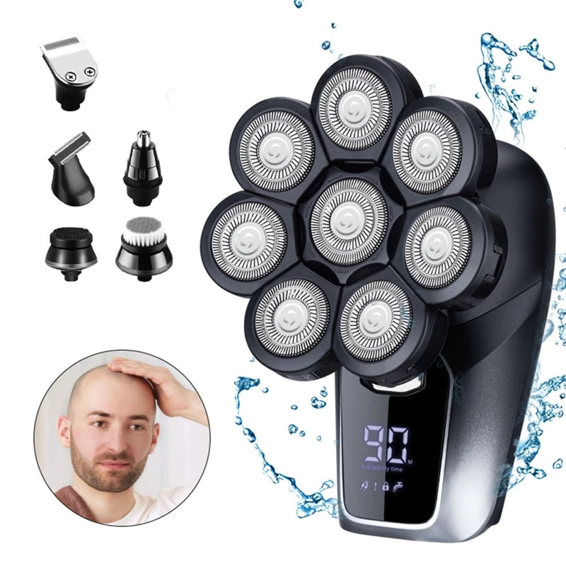 M2EE 6 in 1 Electric Razor for Men Multifunctional Bald Head Shaver Cordless Grooming Kit Waterproof Electric Shavers