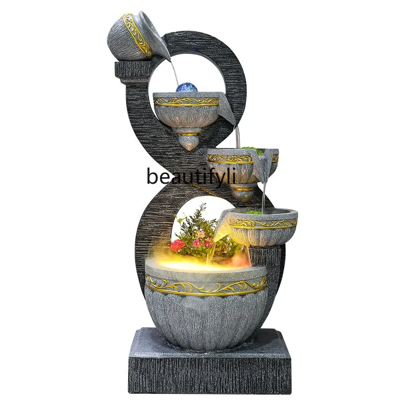 

European-style flowing water wealth-making ornaments, light luxury decorations, garden fountain landscape