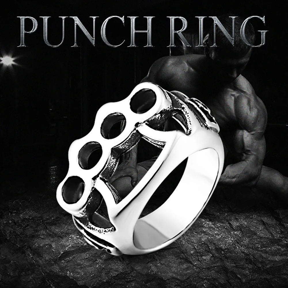 High Quality Stainless Steel Fight Boxing Knuckles Ring Punk Biker Skull Rings For Men Unique Personality Jewelry Gift Wholesale