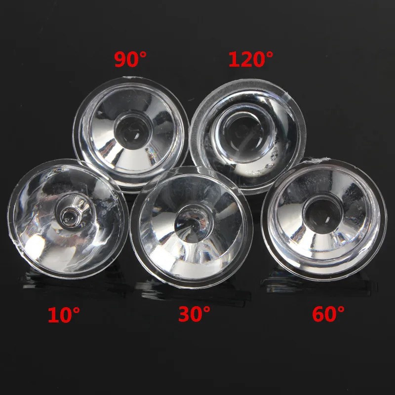 10 개/대 20mm 10/30/60/90/120 학위 광학 유리 led 렌즈 반사판 콜리메이터 1 w 3 w 5 w led 조명 램프 전구 e27 mr16 gu10
