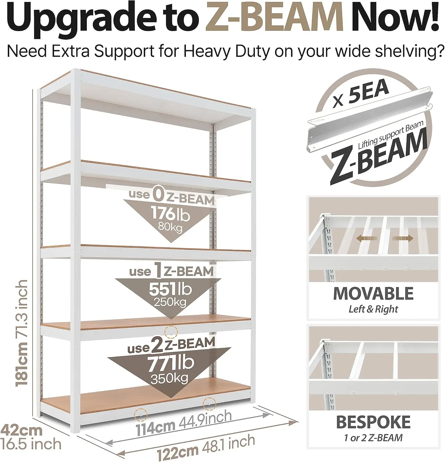 Scaffalature per Garage per impieghi gravosi larghe 48 "bianche scaffali in metallo regolabili a 5 livelli scaffale per organizzazione laminato scaffale industriale