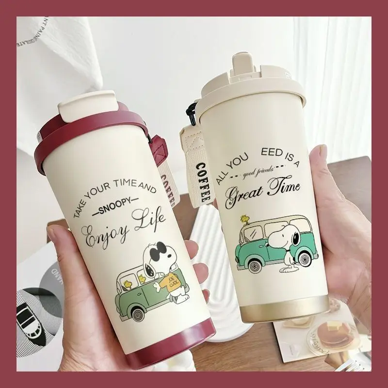 Snoopy's High-looking Coffee Cup 316 Stainless Steel Straw Anti-fall Large Capacity Popular Portable Car Thermos Cup 530ML