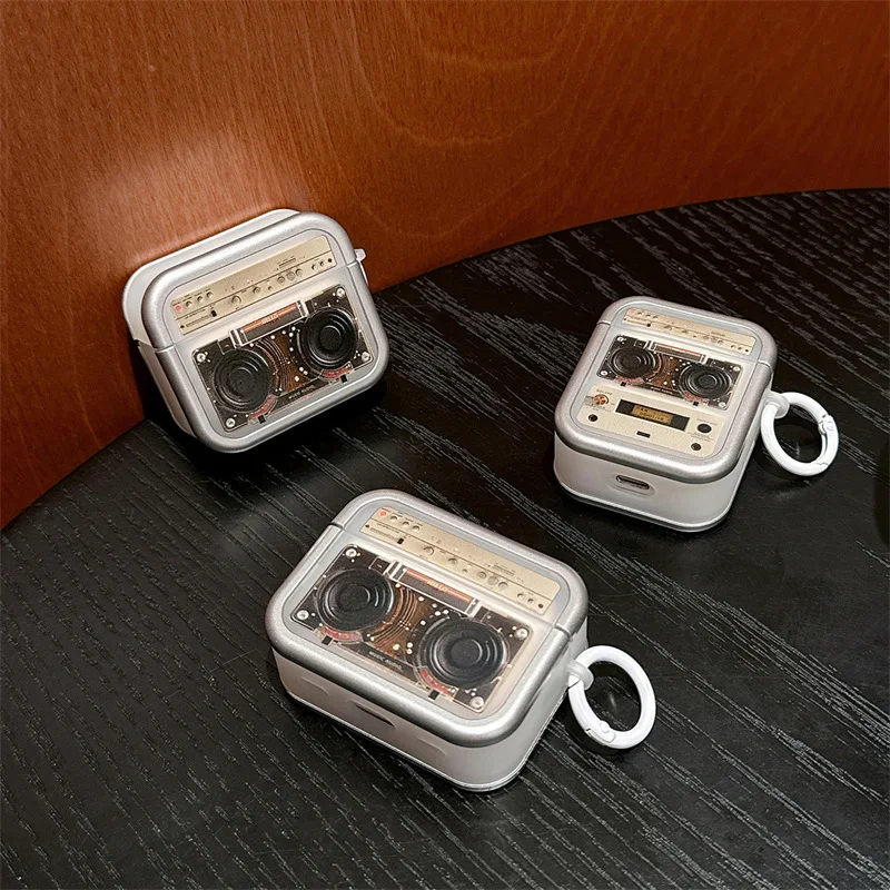 

Vintage Radio Earphone Case with Hook Anti Scratch Bluetooth Earbuds Case Shockproof TPU for Airpods 1/2/3/4/pro/pro2 Anti-fall