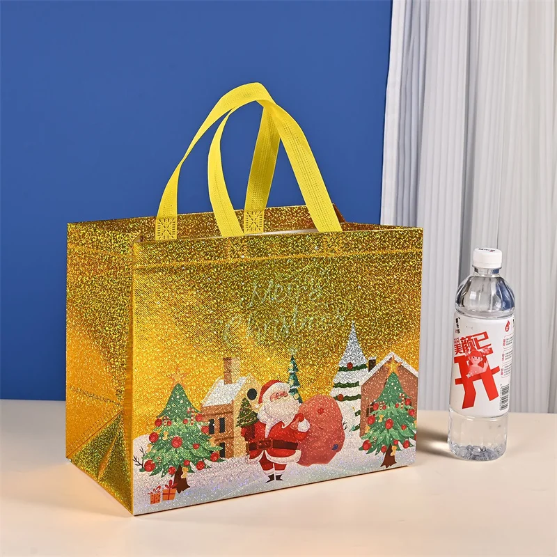 StoBag 25pcs Wholesale Merry Christmas Laser Non-woven Gift Tote Bags Packaging Fabric Waterproof Storage Reusable Large Pouch