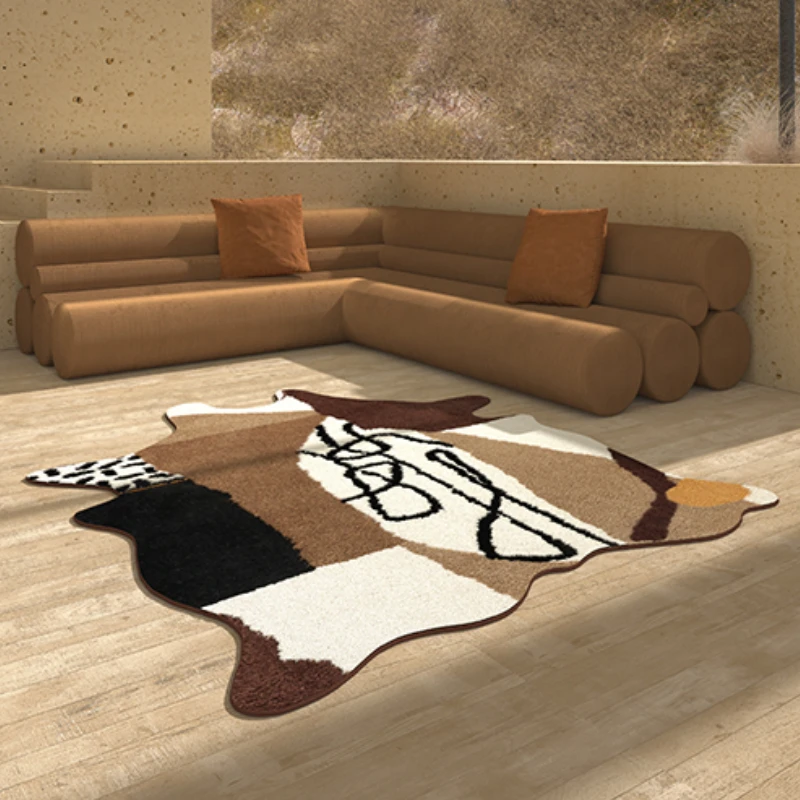 

Nordic Irregular Living Room Large Area Carpet Abstract Cow Design Bedroom Carpets Geometric Color Block Rug Plush Soft Rugs 양탄자