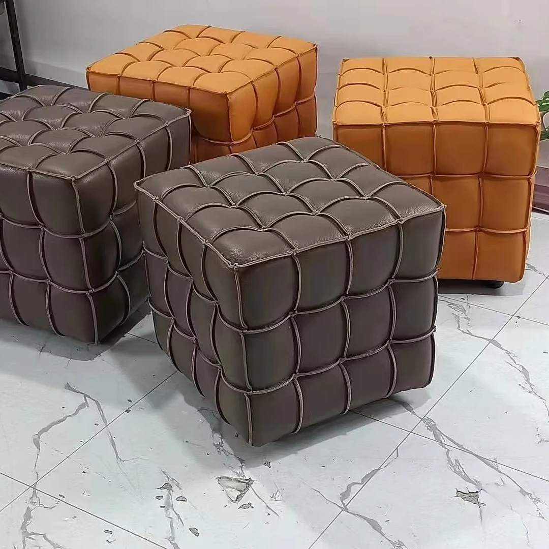 

Brown PU Fabric Leather Ottoman Stool