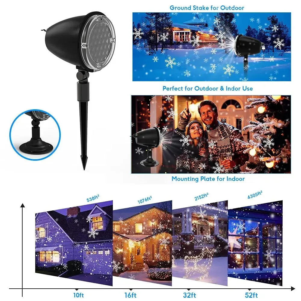 2 set proiettore di natale proiettore di fiocchi di neve luce a LED con illuminazione paesaggistica remota per decorazioni di nozze di natale di Halloween