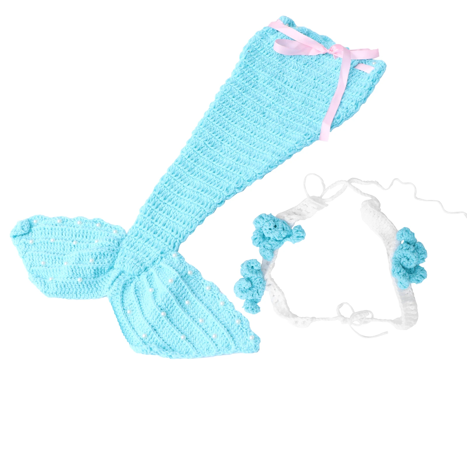 

1 set Lovely Newborn Mermaid Photography Costume Baby Infant Knitting Crochet Cosplay Suit Soft Comfortable Party Decoration Sky