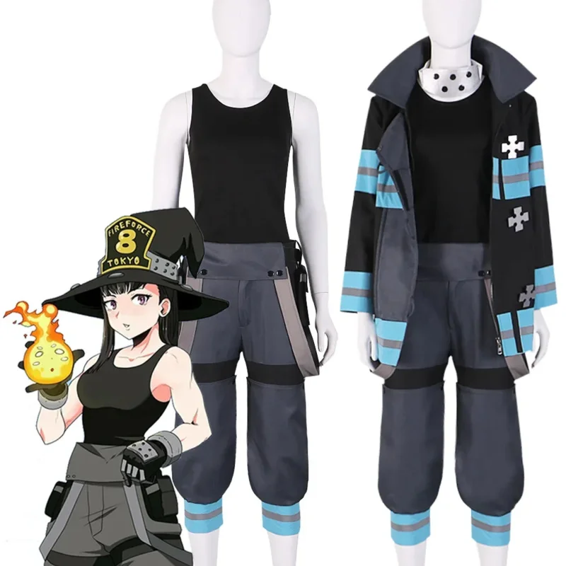 Anime Manga Fire Force Shinra Kusakabe Maki Oze Cosplay Costume Firefighter Uniform Suit Woman Coat Pants Vest Halloween Costume