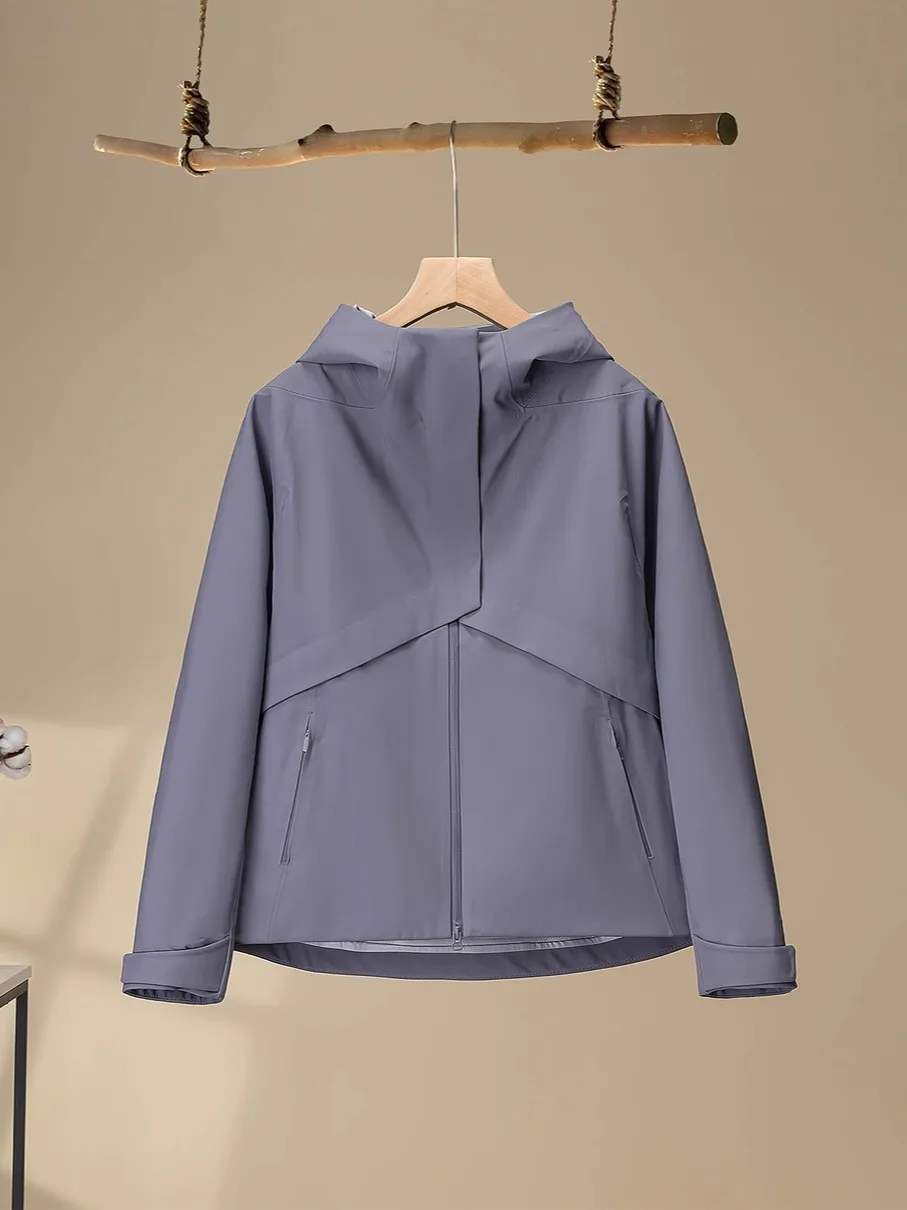 Outdoor Donna Casual Con Cappuccio Morbido ell Jaet Antivento Resistente all'acqua Pendolarismo Sle Lungo Sve Chiusura con cerniera Colore