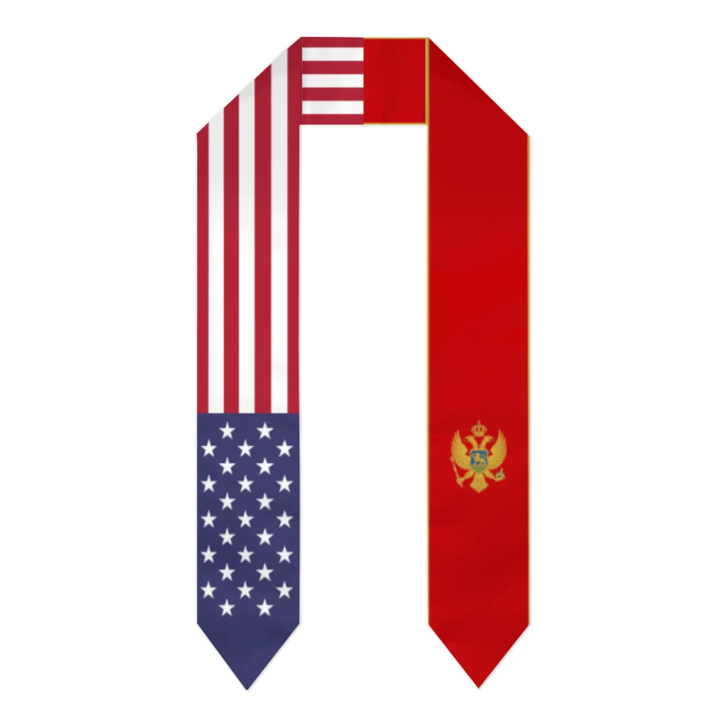 Graduation Sash Montenegro & USA United States Flag Stole Shawls Graduate Wraps Scraf International Student Pride Gifts