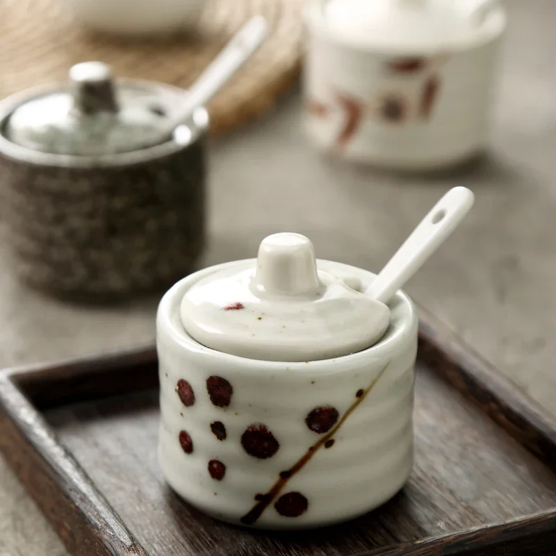 Japanese Style Seasoning Jar Condiment Bottle Ceramic Spice Box Creative Kitchen Utensils Oil Salt Small Jar Seasoning Bottle