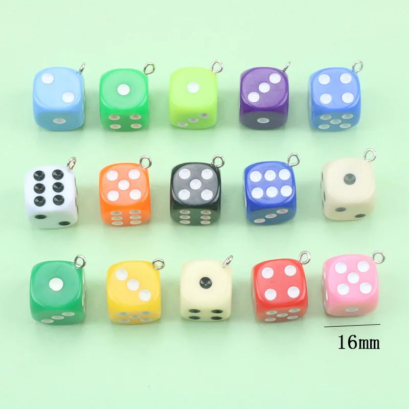 10Pcs Color Acrylic Dice Resin Charms DIY Miniature Figurine Cabochon Decoration Pendant Creativity Keychain Hanging Accessories