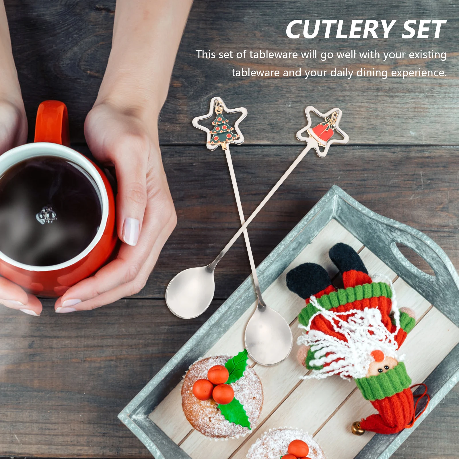 

4Pcs Christmas Spoons Stainless Steel Long Handle Multi-Use Coffee Mixing Dessert Spoons Gift Box Xmas Party Spoon Kit