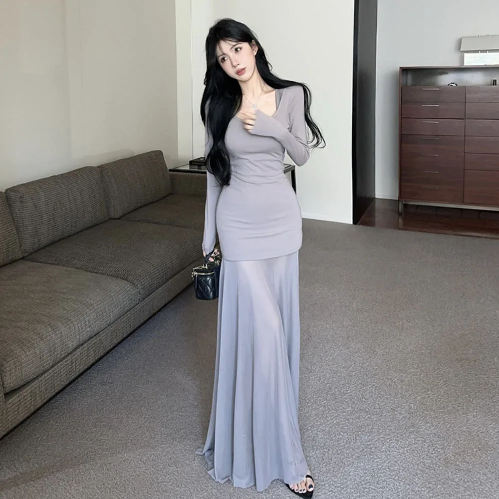 طقم ملابس رياضية كاجوال طويل Sve Bodycon Dr Me مجموعة ملابس رياضية كاجوال بتصميم متقاطع للخريف