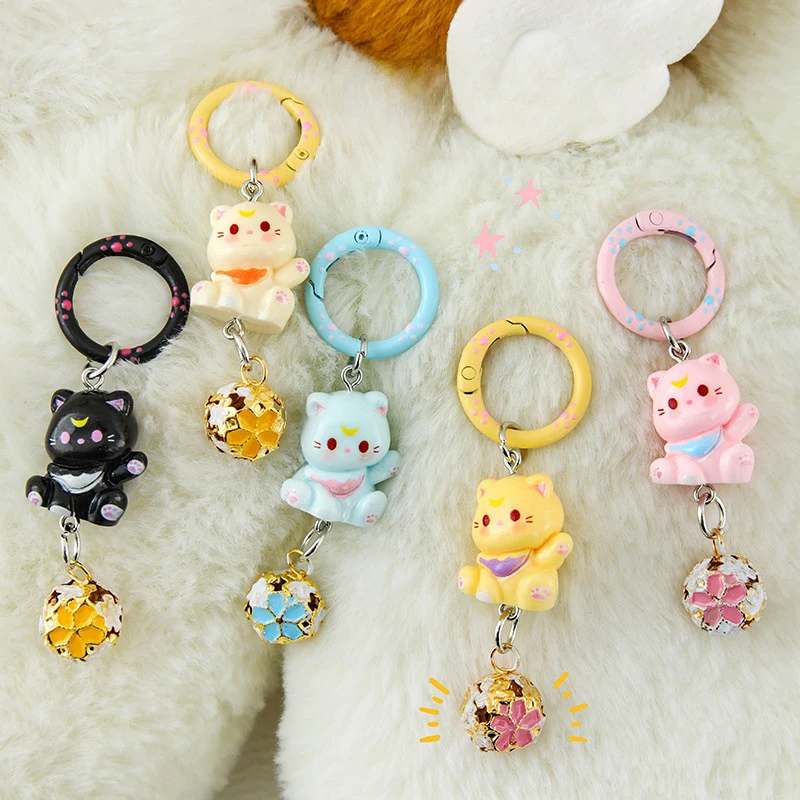 

Cute Cat Bell Keychain Girl's Bag Hanging Accessory Pendant Sweet INS Keyring Gift for Best Friend Wedding Party Guest Gifts